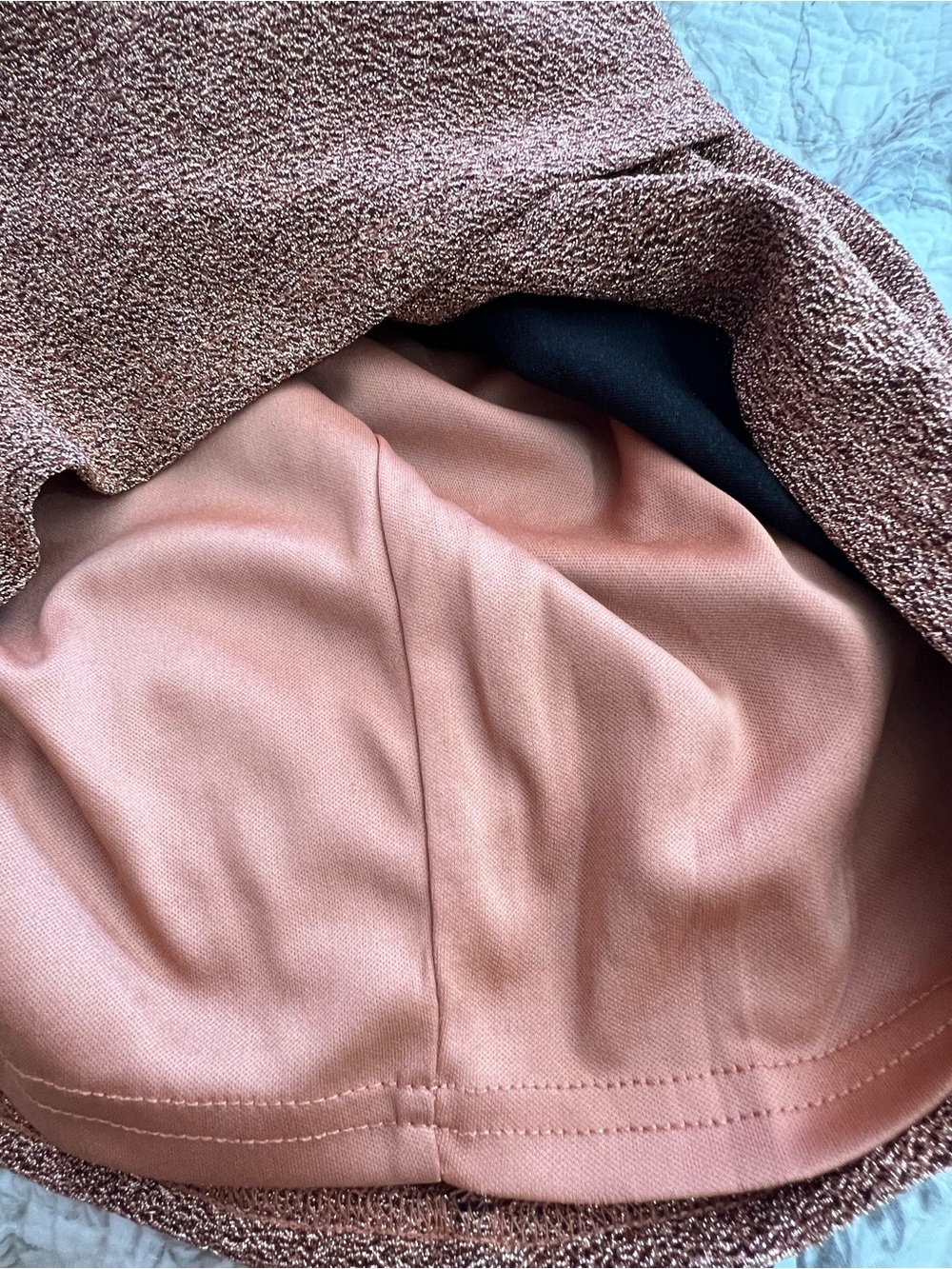 NWT Privvy Rose Gold Glitter One Shoulder Mini Dress Lined Stretchy Size Small - Picture 7 of 8